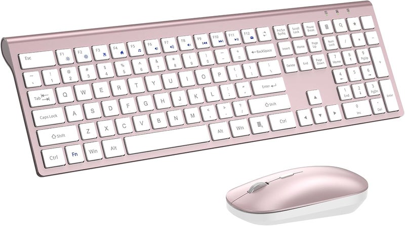 EDJO Wireless Keyboard and Mouse Combo, Full Size Keyboard and Mouse, Long Battery Life, Optical Mouse, 2.4G Lag-Free Cordless Mice Keyboard Set Ultra Slim Design for Computer, Laptop, PC, Windows (Pink) - Image 1